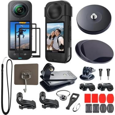 Imagem de Husiway Acessórios para Insta360 X5 Kit de capa protetora de tela magnética de silicone para montagens adesivas múltiplas superfícies Insta 360 X5, clipes de mochila e suportes 12E
