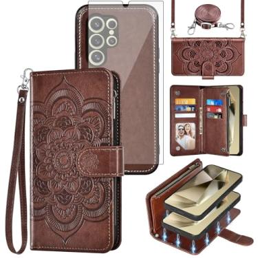 Imagem de Asuwish Capa de celular para Samsung Galaxy S24 Ultra 5G com zíper carteira celular com protetor de tela de vidro temperado alça transversal alça de flores porta-cartões S24Ultra 24S S 24 24Ultra