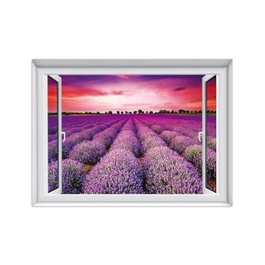 Imagem de Quadro Parede Janela Falsa-Impressões em Tela Paisagens-Purple Sky Flowers-Natureza Arte Pinturas Decoração Sala de Estar 50x70cm-19x27in Sem Moldura