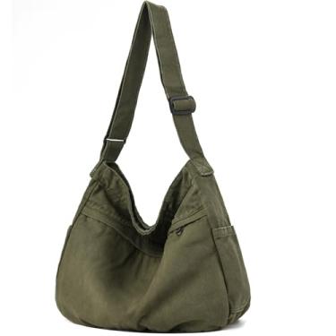 Imagem de DAINAOTM Bolsa tiracolo Hobo de lona para mulheres e homens, bolsa mensageiro, viagem, trabalho, compras, 0-cs verde militar, Large, Bolsa de lona Hobo grande bolsa tiracolo tiracolo para mulheres e