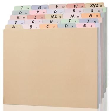 Imagem de 1 conjunto com 25 divisórias de arquivo do alfabeto A-Z guia superior guia de arquivo tamanho carta 1/5 aba cortada Manila organizador de arquivos alfabético divisórias de armário de arquivos para