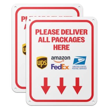 Imagem de 101SIGNCITY - 20 x 25 cm, 2 unidades, placa de entrega de embalagem de alumínio - Por favor, entregue todos os pacotes aqui placa com película protetora para uso ao ar livre