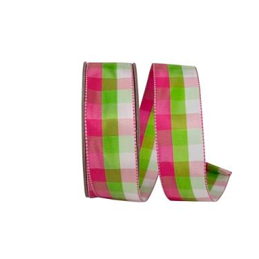 Imagem de Reliant Ribbon Fita xadrez Leon tique-taque com fio, cítrico/fúcsia