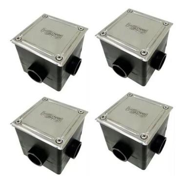 Imagem de Kit 4 Caixas de Passagem Sodramar Quadradas com Tampa Inox para Piscin