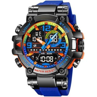 Imagem de MASTOP Relógio de pulso masculino colorido, esportivo, ao ar livre, 55 mm, camuflagem, 50 m, à prova d'água, militar, tático, multifunções, alarme de LED, relógio de pulso robusto para treinamento