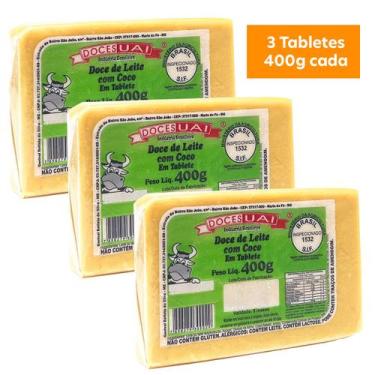 Imagem de Kit com 3 Doces de Leite com Coco em Tablete Doces Uai 400g