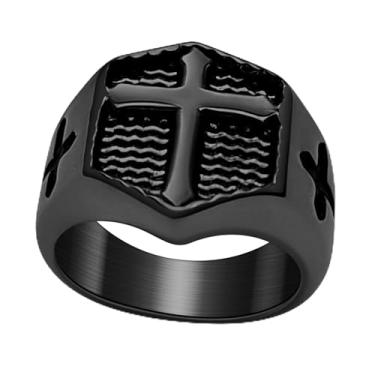 Imagem de Hoyazvet Anéis de cruz cristã para homens - Joias Jesus de aço inoxidável com laterais de nó celta (ouro/preto/prata) - Presente religioso católico, tamanho 7-13, Metal, Sem pedra preciosa