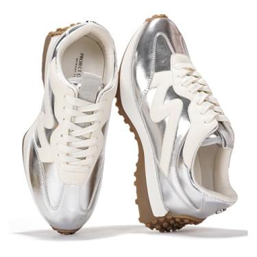 Imagem de Project Cloud Tênis moderno para mulheres – Espuma viscoelástica e antiderrapante confortável casual feminino tênis fashion – Tênis leve com cadarço (Lecco), Prata, 35