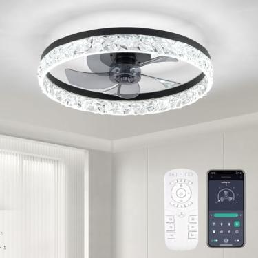 Imagem de FTZVRD Ventiladores de teto com luzes e controle remoto, ventilador de teto de 50 cm com luz, ventilador de teto reversível de perfil baixo, LED regulável, montagem embutida, motor CC de baixo ruído