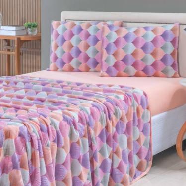 Imagem de Jogo de Cama 4 Peças 100% Algodão Lençol com Elástico e Lençol de Cima + Fronhas com Zíper – Anti Pilling – Acabamento em Viés - Solteiro, Casal, Queen e King. (Salmão Florido, Queen)