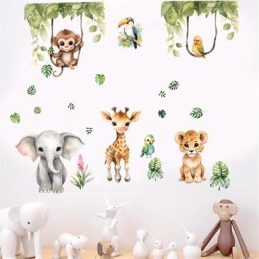 Imagem de WALLMEII Decalques de parede para decoração de berçário safári, animais da floresta, trepadeiras, leão, elefante, macaco, girafa, animais da selva, adesivos de parede, descasque e cole para bebês