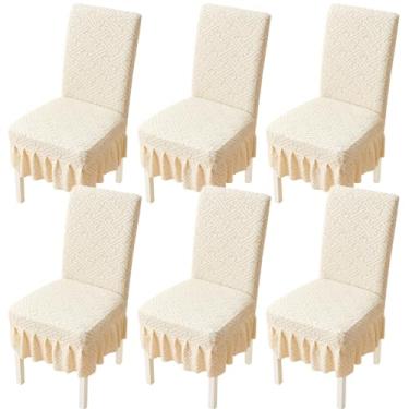 Imagem de AOSCTELF Conjunto de 6 capas de assento elásticas com bainha de saia, capas de cadeira elásticas laváveis para sala de jantar, restaurante, banquete - bege