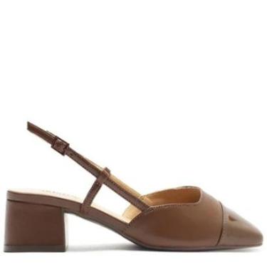 Imagem de Slingback Anacapri Salto Bloco Ponta Verniz Marrom-Feminino