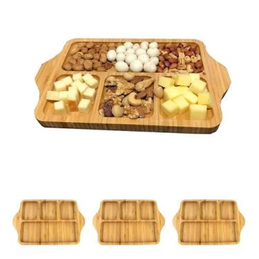 Imagem de 3un Petisqueira Gamela retangular bambu 27 x 17cm 4 divisões - clink