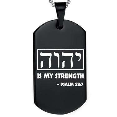 Imagem de DOMYUHAO YHVH Is My Strength Psalm 28 7 Tetragrammaton Dog Tag Colar Presentes para Homens Mulheres - Presentes de Pingente de Casamento Cristão Inoxidável Gravado Personalizada