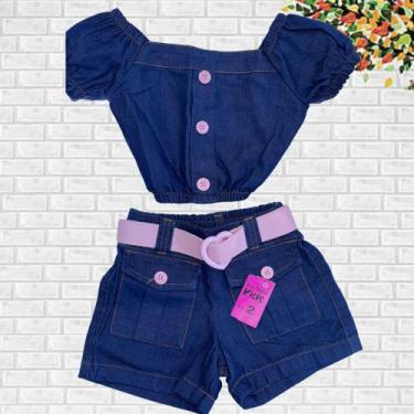Imagem de Conjunto Jeans infantil menina Tia Dani Kids Cropped e Shorts e Cinto 
