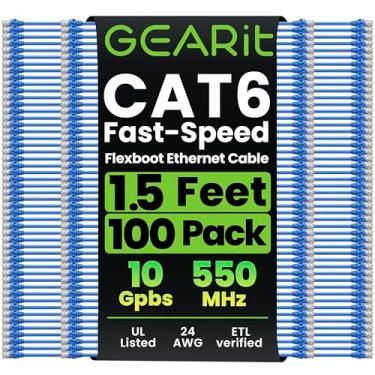 Imagem de GEARit Pacote com 100 cabos Cat6 Patch Cable de 4,5 m/45,7 cm, cabo Ethernet Cat 6, aba flexível e sem encaixe - Série Preimum - Azul