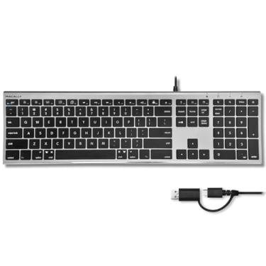 Imagem de Macally Teclado USB C (atualizado) - Plugue USB A + C duplo - Teclado com fio para Mac - ultrafino, 20 atalhos, 110 teclas de tesoura - para MacBook Pro/Air, Mac mini, iMac, iPad - cinza espacial