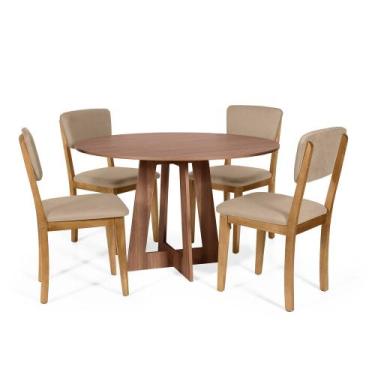 Imagem de Mesa de Jantar Redonda Montreal Noronha com 4 Cadeiras Estofadas Ella 