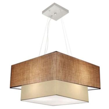Imagem de Lustre Pendente Duplo Quadrado Vivare Md-4345 Cúpula Em Tecido 60x50cm - Bivolt Palha-bege 110v/220v