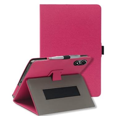 Imagem de Capa para tablet SGIN T12 Android 13 de 10,51 polegadas, capa dobrável de couro PU FJIASTB com suporte para caneta e alça de pulso, portátil para viagens de negócios (rosa vermelha)