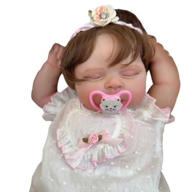 Imagem de Bebê Reborn Menina Olhos Fechados Cabelo Implantado Realista Artesanal