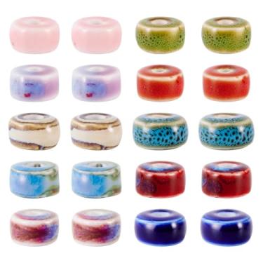 Imagem de Craftdady 20 peças de contas redondas planas de porcelana 10 mm contas espaçadoras soltas feitas à mão tubo colorido furo de miçanga: 3 mm para colares, pulseiras, brincos, joias, acessórios de
