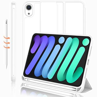 Imagem de iMieet Nova capa para iPad Mini6 8,3 polegadas 2021 (6ª geração) com suporte para lápis [suporte para carregamento de lápis/par], capa inteligente com três dobras com TPU macio, Auto Wake/Sleep (branca)