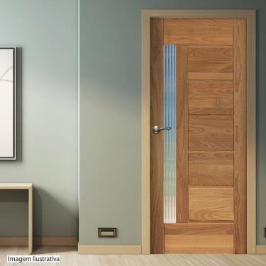 Imagem de Porta de Madeira Maciça Tauari 210x72x3,3 Réguas Horizontais Vidro Lateral Jomadi Natural