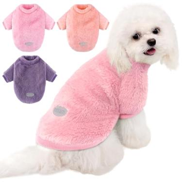 Imagem de Pacote com 3 camisetas de lã para cães pequenos, médios e grandes (rosa + roxo + pêssego, P (Costas: 25 cm, Peito: 37 cm, Pescoço: 26 cm))