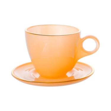 Imagem de Xícaras para chá com pires de vidro Matte verde borda dourada 170 ml 4 Peças