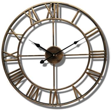 Imagem de YTHLZVBP Relógio de parede grande de arte moderna, relógio de parede europeu com grandes números romanos, relógio de metal silencioso operado por bateria para casa, sala de estar, relógio de decoração