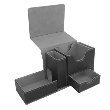 Imagem de Luocute Caixa Organizadora de Cartões de Couro PU Com Capacidade para 100 Cartões Com Gaveta de Dados, Ranhura Lateral Dupla, Fecho Magnético e Interior de Pelúcia para Exibição de (Preto Cinza)