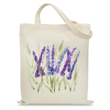 Imagem de KONSOM Sacola de lona estética lavanda para mulheres com bolsos, formatura, compras, trabalho, academia, aniversário, Natal, presentes reutilizáveis, sacolas de mercearia