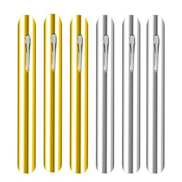 Imagem de GUQIANLU 6 peças de migalhas para servidores - vassoura de migalhas de alumínio com clipe de bolso para mesas de restaurante, garçons, casa (prata + ouro)