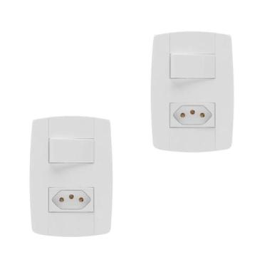 Imagem de Kit 2 Conjunto Interruptor Simples + Tomada 10A 4X2 Branca - Ilumi