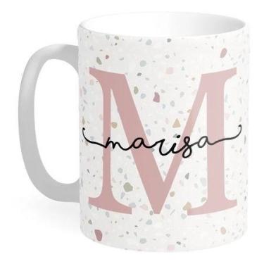 Imagem de Caneca com inicial e nome fundo granilite Porcelana caneca personaliza