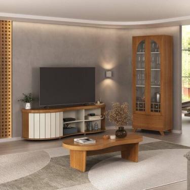 Imagem de Kit 3 Peças com Rack para Tv 75 Polegadas, Mesa de Centro e Cristaleir