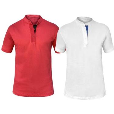 Imagem de Kit 2 Camisas Gola Padre Masculina Slim 100% Algodão Lisa - MT Clothin