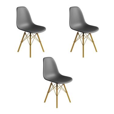 Imagem de Conjunto 3 Cadeiras Eames Estilo Moderno em Ferro Dourado com Assento Cinza