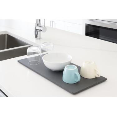 Imagem de AeriaPure Tapete de secagem de pedra para balcão de cozinha – 38 cm x 15 cm, cinza escuro, superabsorvente, secagem rápida, durável, almofada de secagem de louça antiderrapante