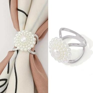 Imagem de Elegante clipe de anel de cachecol de strass de pérola falsa, fivela de cachecol para mulheres, fivela de metal moderna para xale, acessórios de decoração feminina, prateado