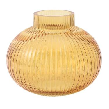 Imagem de YANWE1 Vaso de vidro âmbar para tulipas, vaso de vidro canelado para flores, vasos de flores redondos, pequenos vasos curtos para sala de estar, escritório, mesa de centro, prateleira, casamento, 15