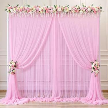 Imagem de Cortinas de fundo de tule rosa de 12,2 m x 3 m para festas, casamento, chá de panela, 1 painel, cortinas de pano de fundo transparente para pano de fundo para chá de bebê, festa de aniversário