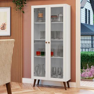 Imagem de Cristaleira 70 Cm 2 Portas De Vidro Com Pés Cônicos Branco-rustic Vik Madesa
