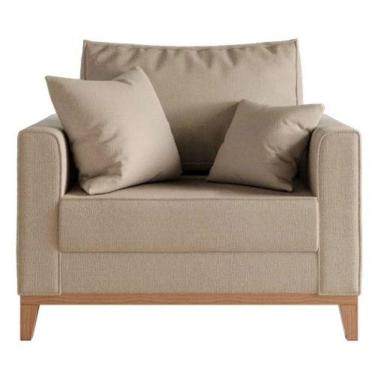 Imagem de Poltrona Decorativa Beny Tecido Linho Base E Pés Em Madeira