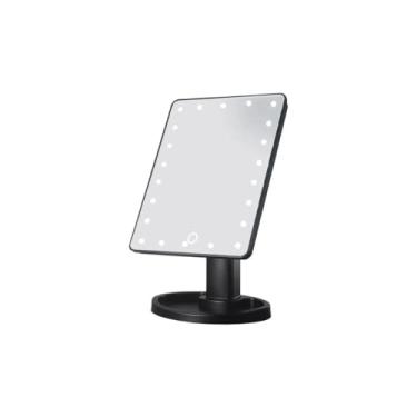 Imagem de Espelho de Mesa com LED, 360 º, Base Giratória, 16 LEDs, Retangular, Preto, Ajustável, para Maquiagem e Uso em Penteadeira