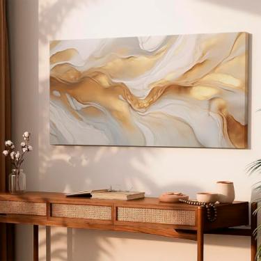 Imagem de Quadro Decorativo para Sala Quarto Hall Abstrato Dourado Luxo Horizontal Grande Decoração Parede Tela Escritório 130 x 70 cm