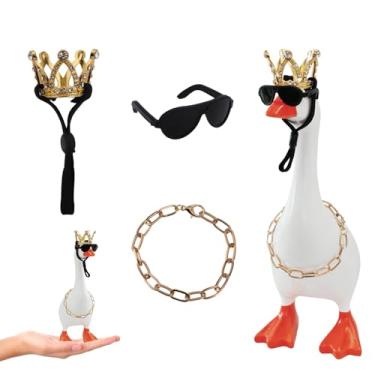 Imagem de Conjunto Roupas Ganso de Mesa Mini, Roupas Ganso Mesa com Tiara Cristal Colar Coroa Óculos Sol para Estátua de Gansos 17,78 cm