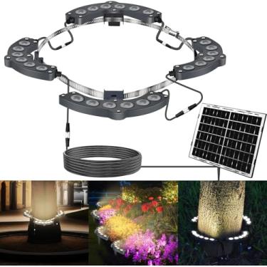 Imagem de Luzes solares de palmeira para ambientes externos, luz quente de 3000 K, holofotes solares para plam Trees baterias de 12000 mAh, anel de LED alimentado por energia solar, luzes de árvore até 12 horas